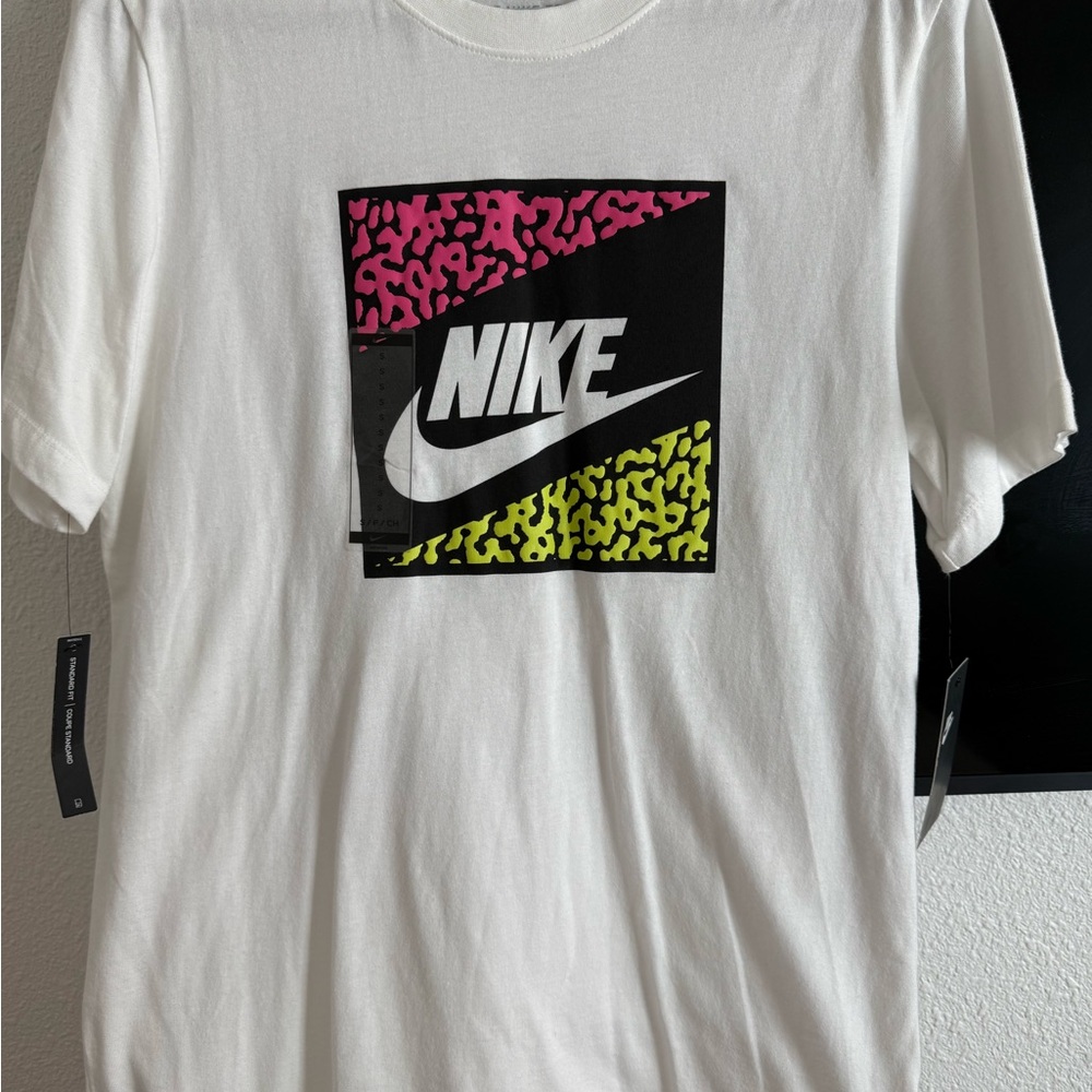 Nike Graphic T-Shirt in White with Pink and Yellow Accents